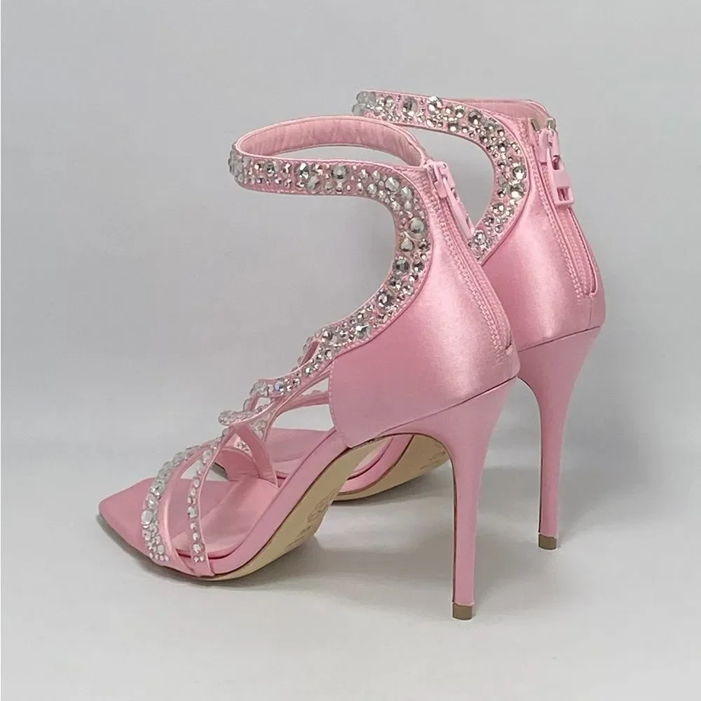 Alexander McQueen Crystal Satin Ankle-Cuff Cocktail Sandals size 36.5
